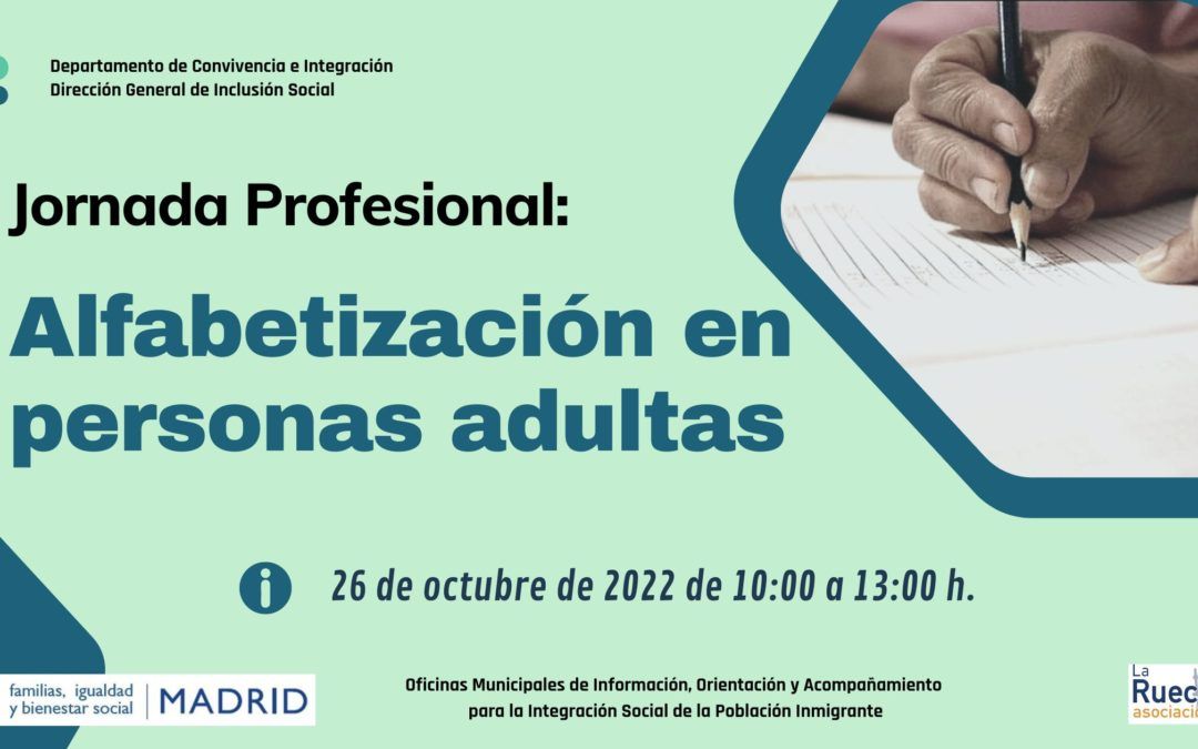 Jornadas Profesionales el próximo 26 de octubre sobre alfabetización en personas adultas